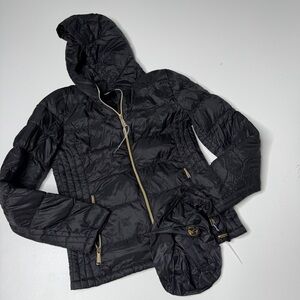 Michael kors packable down puffer jacket black gold hardware small hood